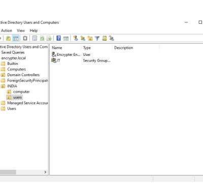 Active Directory Users and Computers showing the encrypter.local domain and directory objects