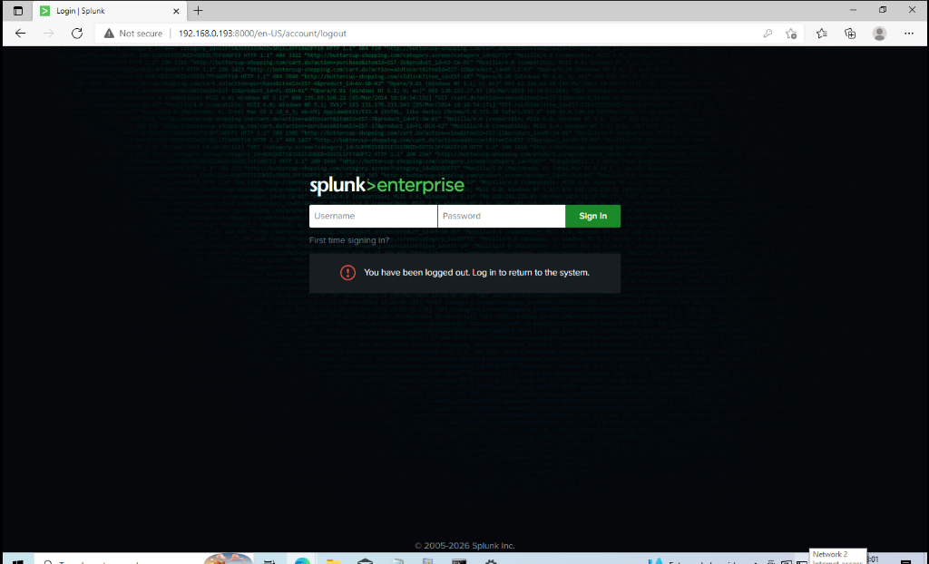 Splunk Enterprise Login Screen