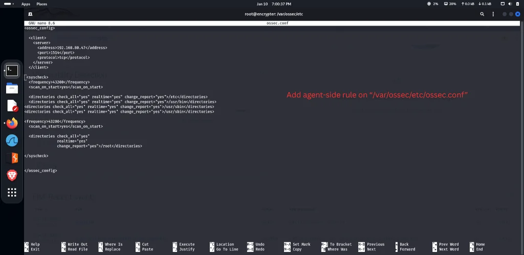 Configuring agent-side real-time directory monitoring in /var/ossec/etc/ossec.conf